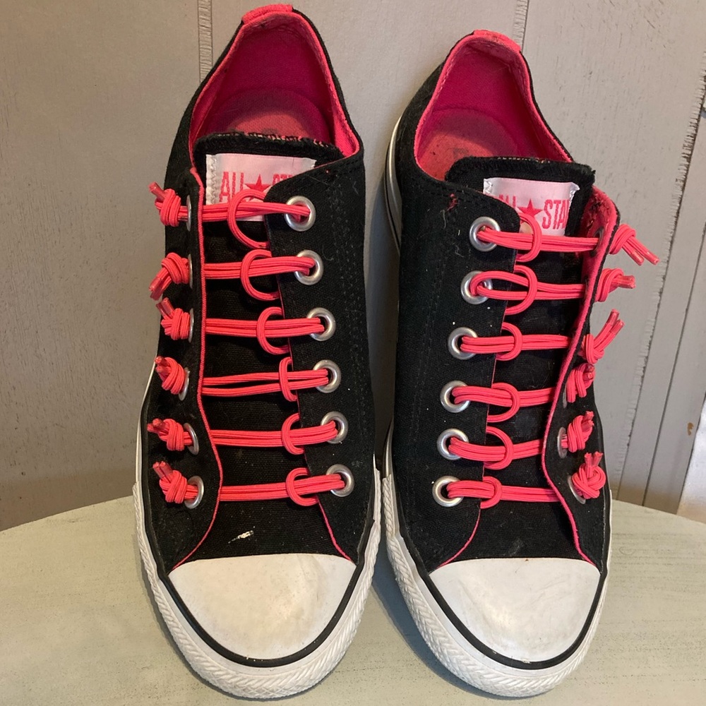 Converse black and pink slip on sneakers